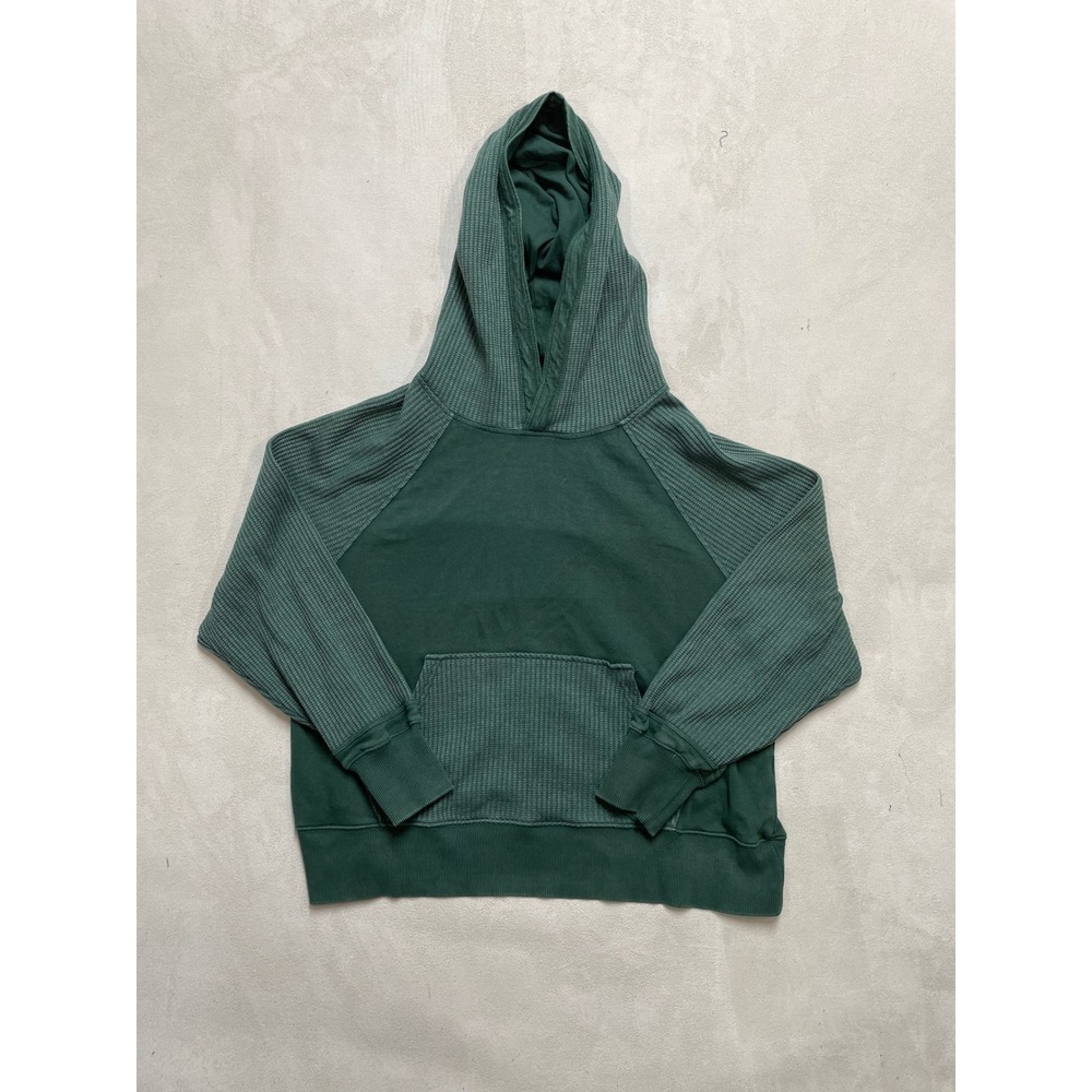 Aerie Womens Green Waffle Knit Raglan Sleeve Pullover Hoodie Sweatshirt Medium